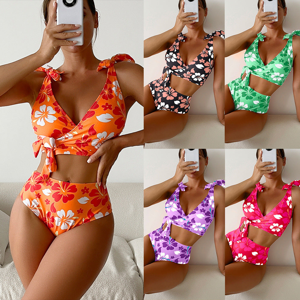 Damer Højtaljet Blomstret Bikini Sæt Skovae