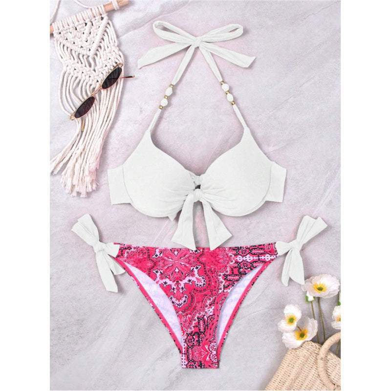 Dame Bikini-sæt med fashionable bindebånd og udarbejdet mønster Skovae