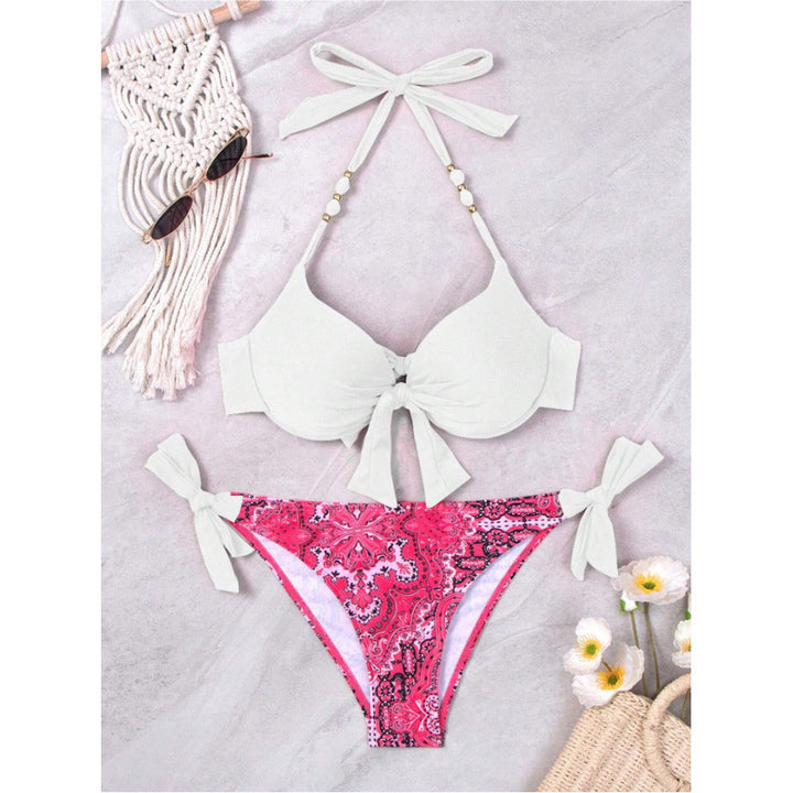 Dame Bikini-sæt med fashionable bindebånd og udarbejdet mønster Skovae