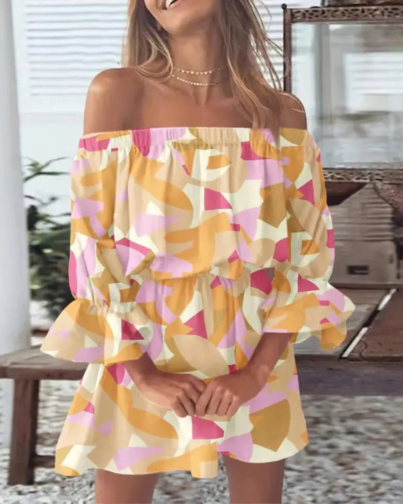 Dame luftig Off-Shoulder Kjole med Rüschendetails og blomster mønster Stilla