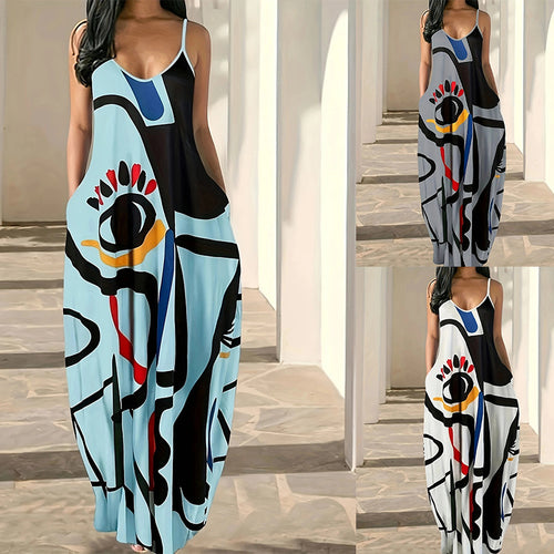 Dame Elegant Maxikjole med moderne abstrakt print og flydende snit Stilla