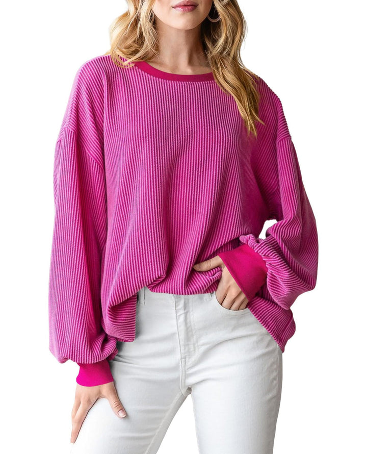 Dame afslappet sweater med ribstruktur og voluminøse ærmer Stilla