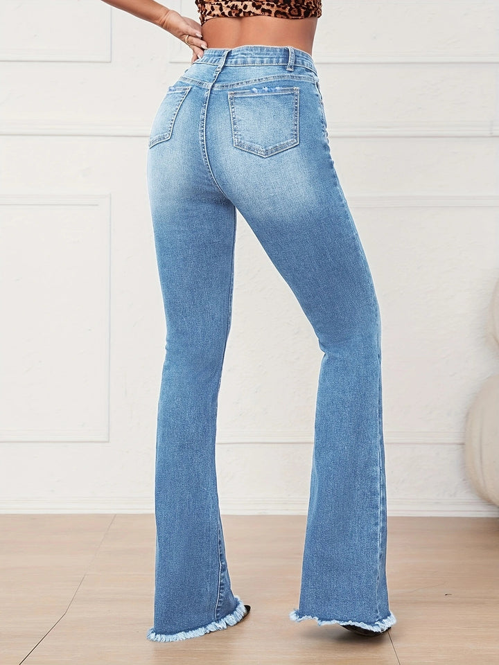 Dame Flared Jeans med frynset kant og høj talje Stilla