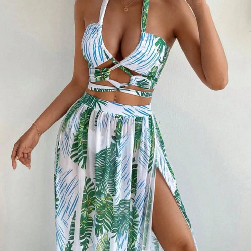 Dame maxikjole med moderne cut-out og eksotisk bladdesign Stilla