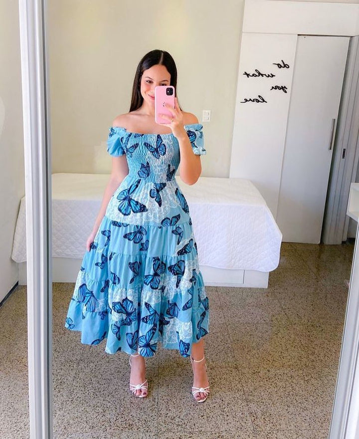 Dame sommerkjole med off-shoulder design Stilla