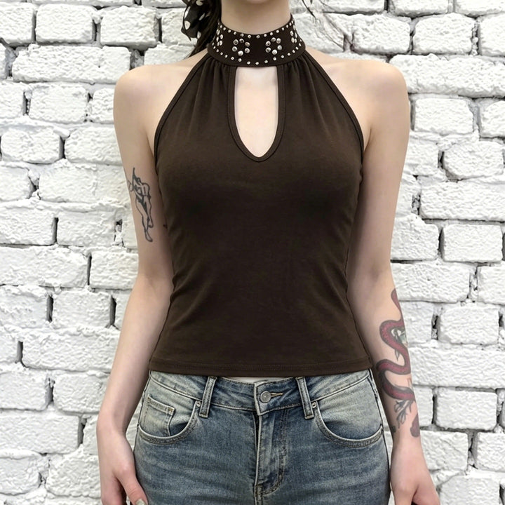 Dame Elegant Halterneck-top med glitrende accenter Skovae