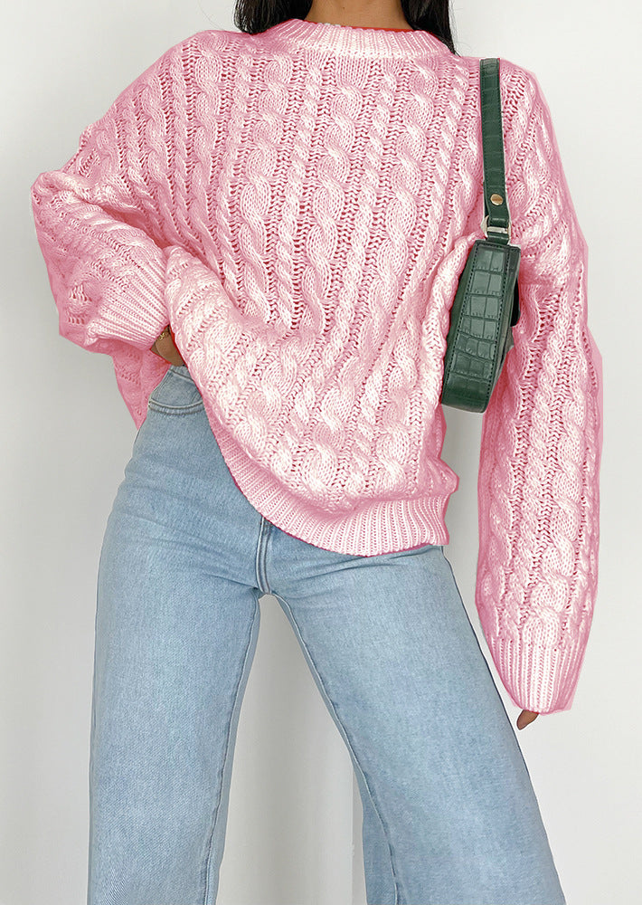 Dame groft strikket sweater med fletmønster og bred pasform Stilla