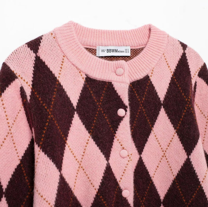 Dame Argyle mønstrede strikcardigan Stilla