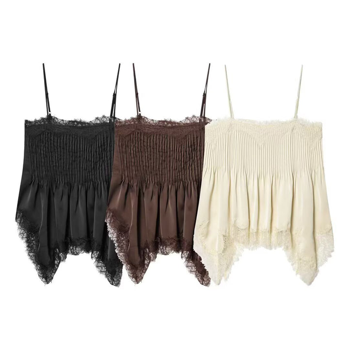 Dame spidsed cami med elastisk detalje og flydende snit Skovae
