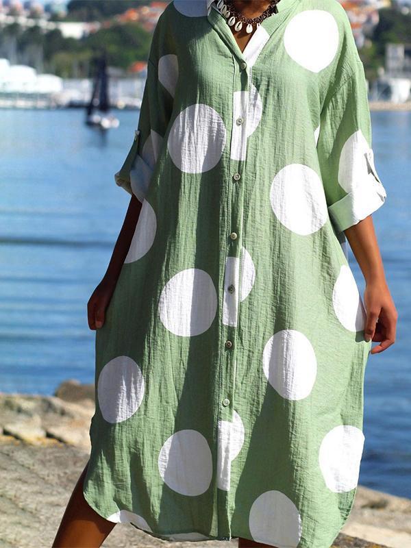 Dame Oversized Skjortekjole med Prikker Stilla