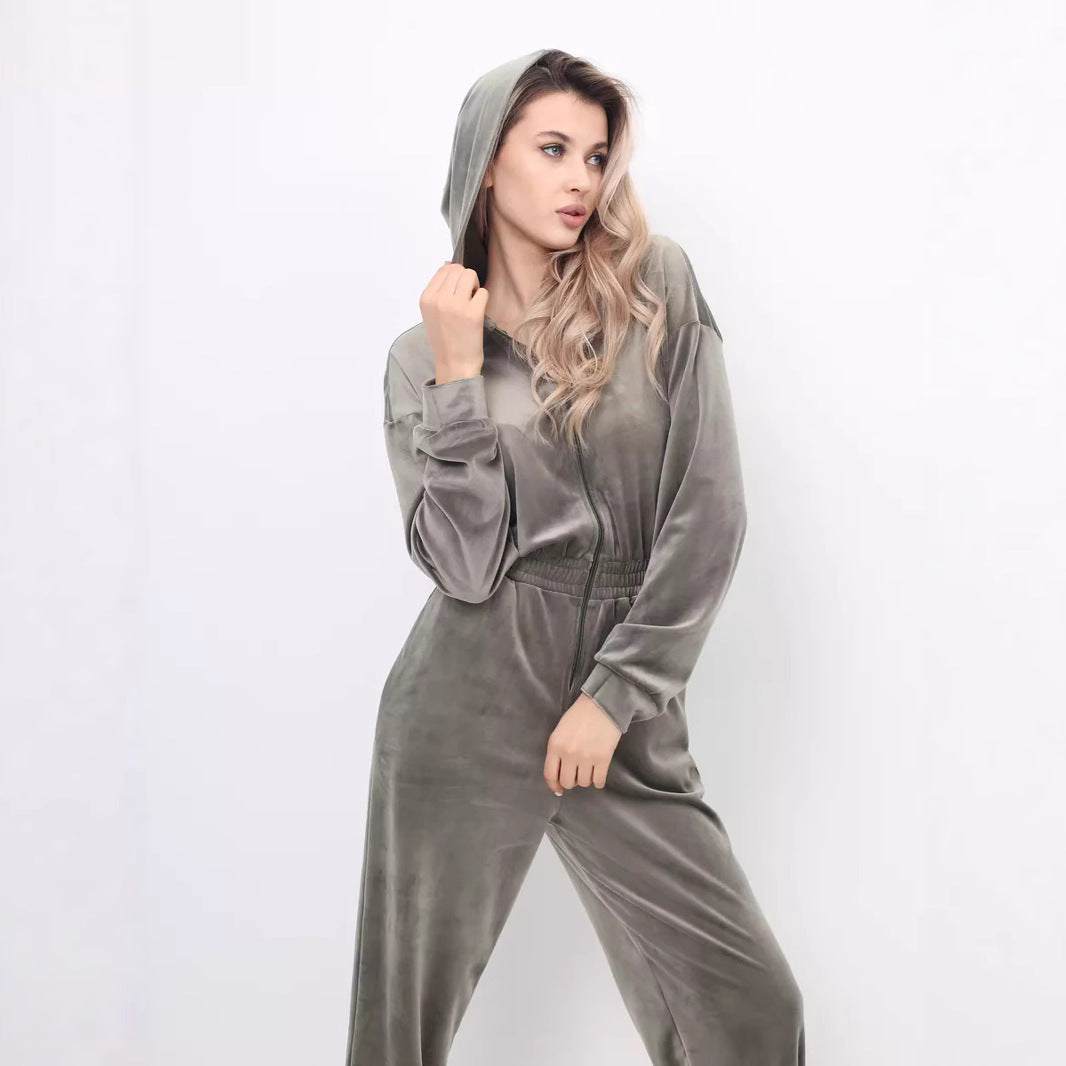 Dame sporty fleece-jumpsuit med gennemgående lynlås Stilla