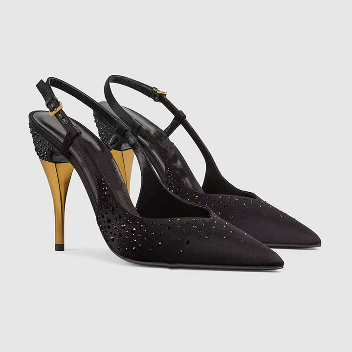 Dame Slingback Spidse Tå Hæle med Krystal Dekorationer  Stilla