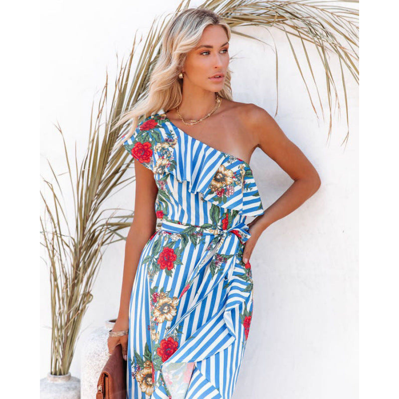 Femme Een-skulder Floral Wrap Kjole Stilla