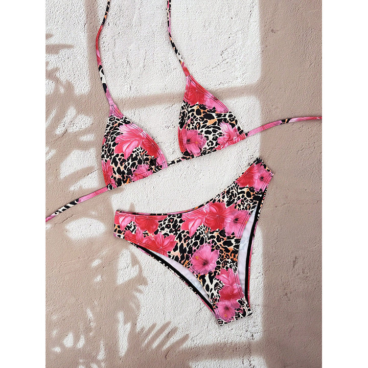 Dame Triangel-Bikini med dyremønster og høj benudskæring Skovae