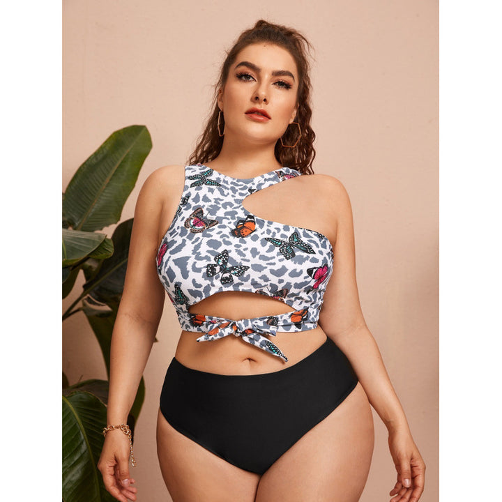 Damer Cut-Out Bikini med moderigtig blomstermønster og højtalje-trusse Skovae