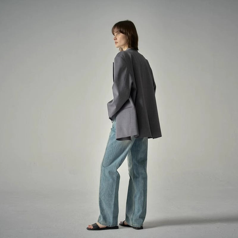 Kvinders Fashionable Stilfuld Blazer med Dobbelt Knapperække og Oversized Snit Stilla