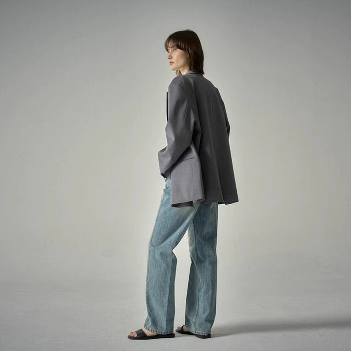 Kvinders Fashionable Stilfuld Blazer med Dobbelt Knapperække og Oversized Snit Stilla