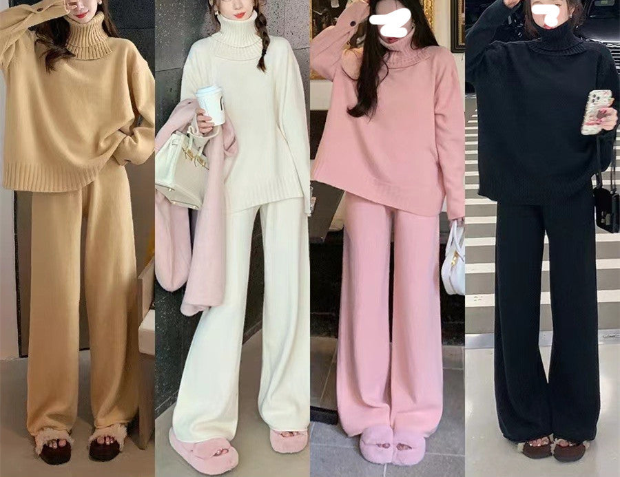 Femme Luksuriøs Chunky Strik Højhalset Trøje Sæt Stilla