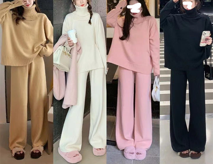 Femme Luksuriøs Chunky Strik Højhalset Trøje Sæt Stilla