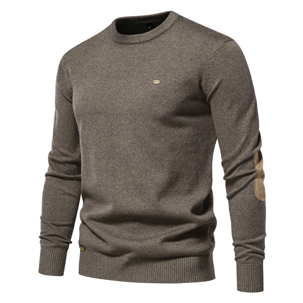 Herrer Rundhals Pullover lavet af fin bomuld med elegante albuepatches Stilla