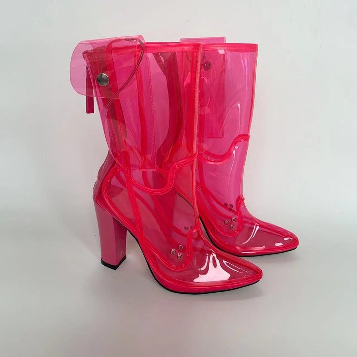 Femme Transparent Chunky Hæl Støvler Stilla