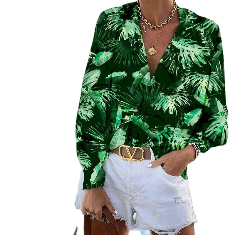 Dame Chic Bluse med blomsterprint og moderne V-udskæring Stilla