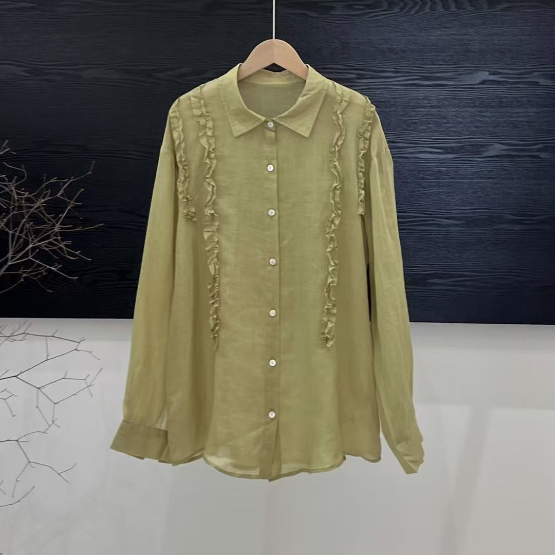 Femme Flæse Detalje Langærmet Bluse Stilla