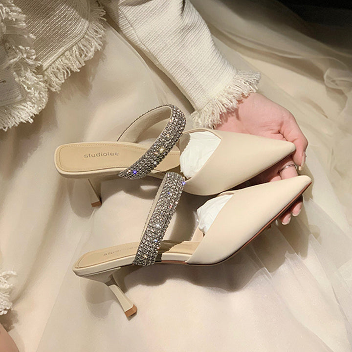 Dame elegante Slingback-hæle med rhinestones rem Stilla