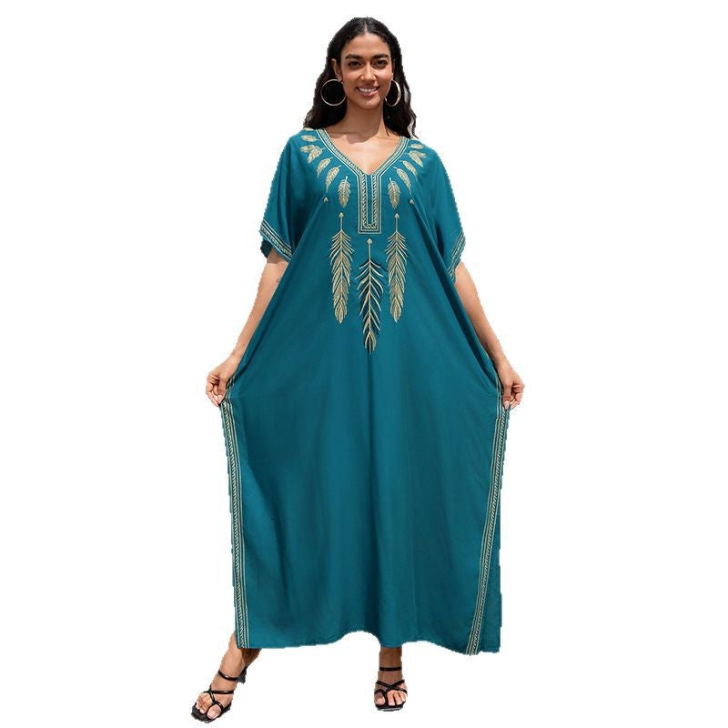 Dame luftig kaftan med elegant broderedesign og sideslids Stilla