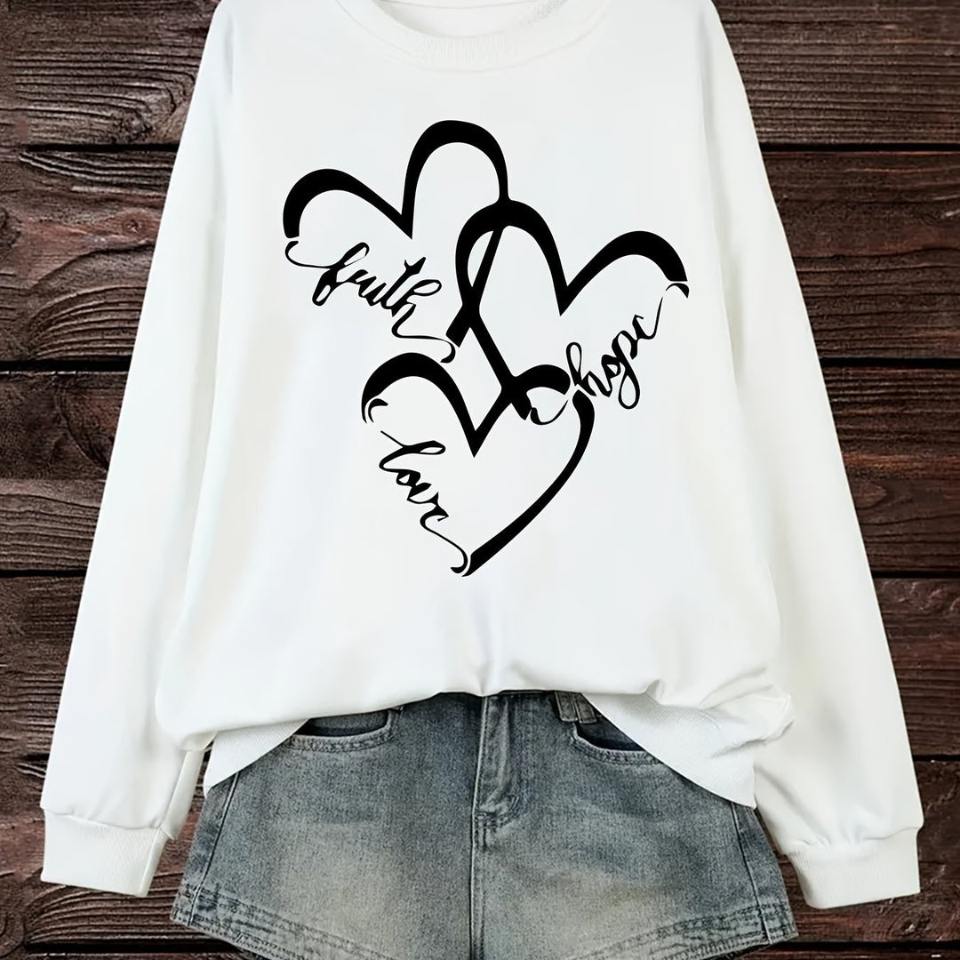 Kvindernes sweatshirt med romantisk hjertemotiv og inspirerende print Stilla