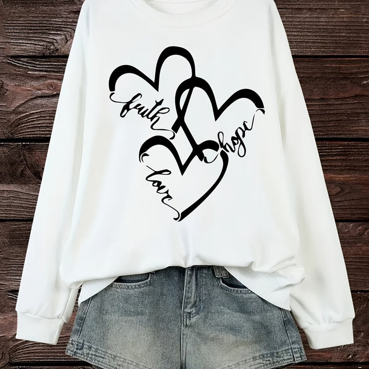 Kvindernes sweatshirt med romantisk hjertemotiv og inspirerende print Stilla