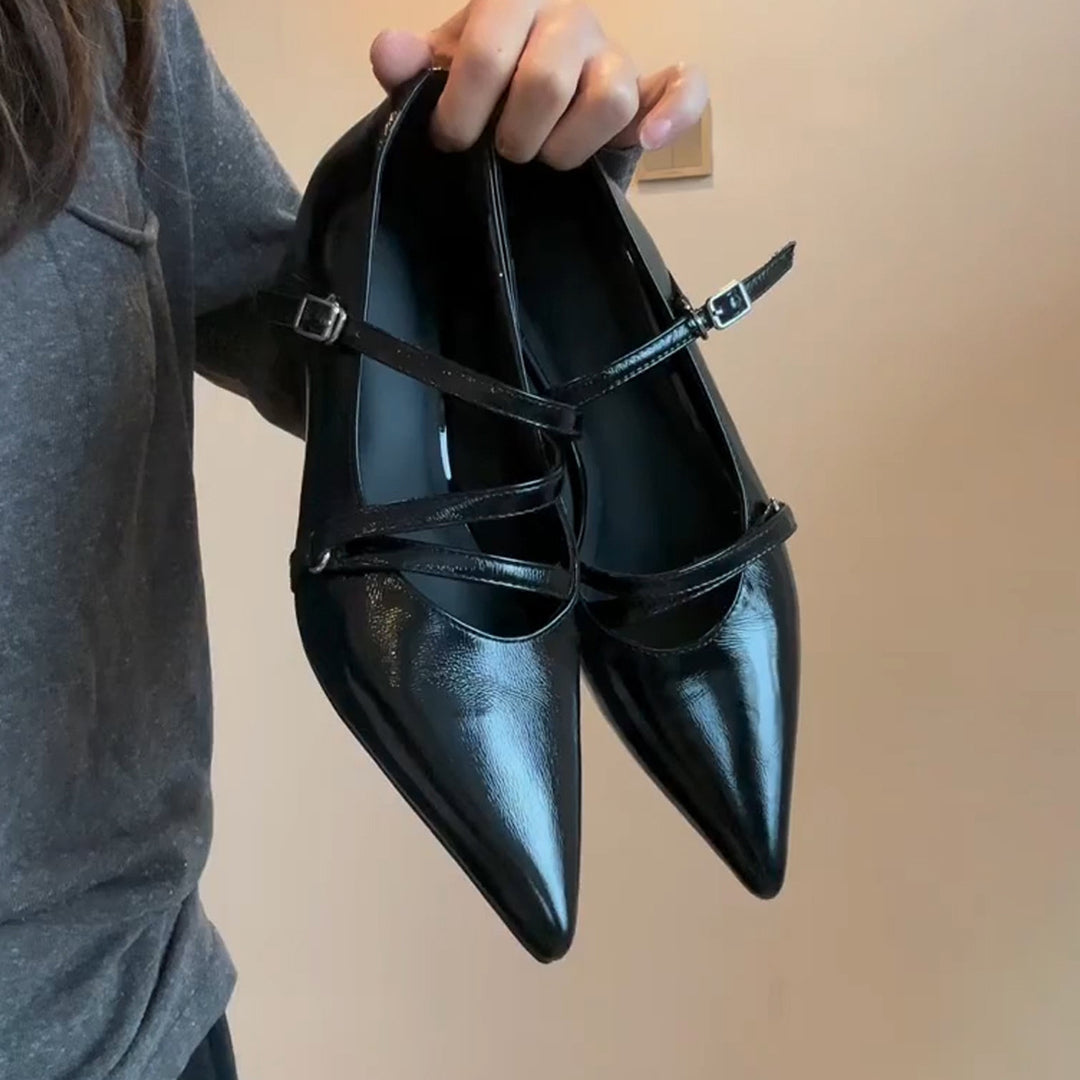 Dame elegante spidse Mary Jane hæle med justerbare remme Stilla