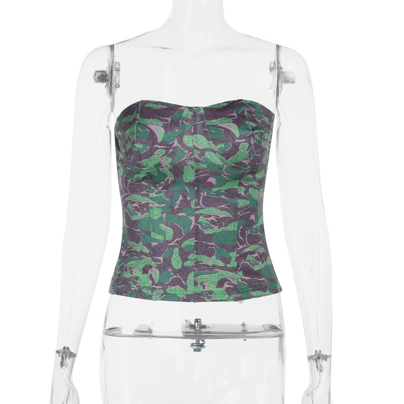 Damer skulderfri bustier-top med floral print og figursyet silhuet Skovae