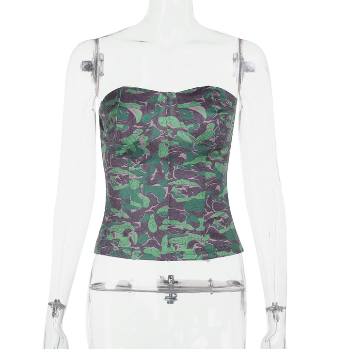 Damer skulderfri bustier-top med floral print og figursyet silhuet Skovae