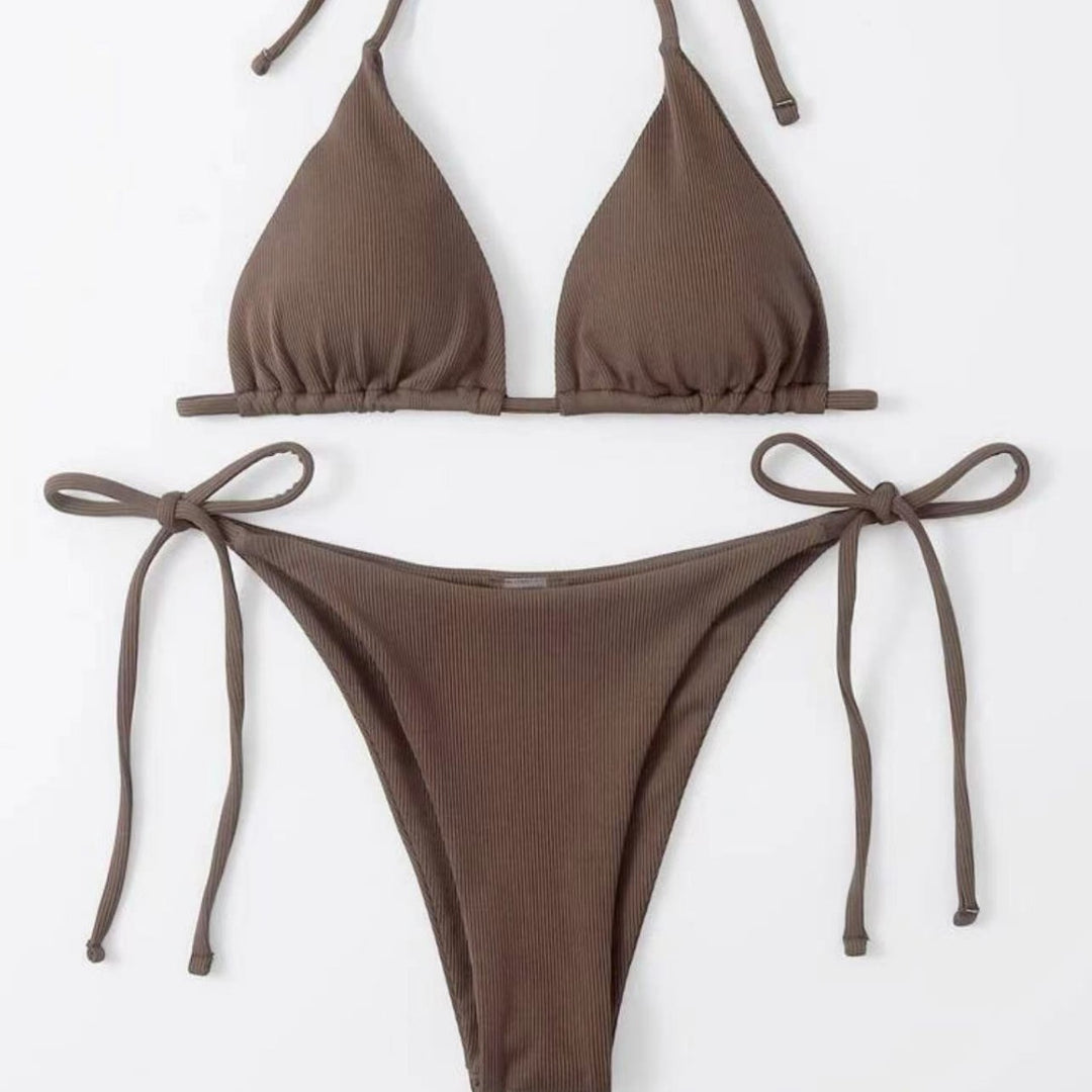 Dame Rib- Bikini-Set med Bindefront Stilla