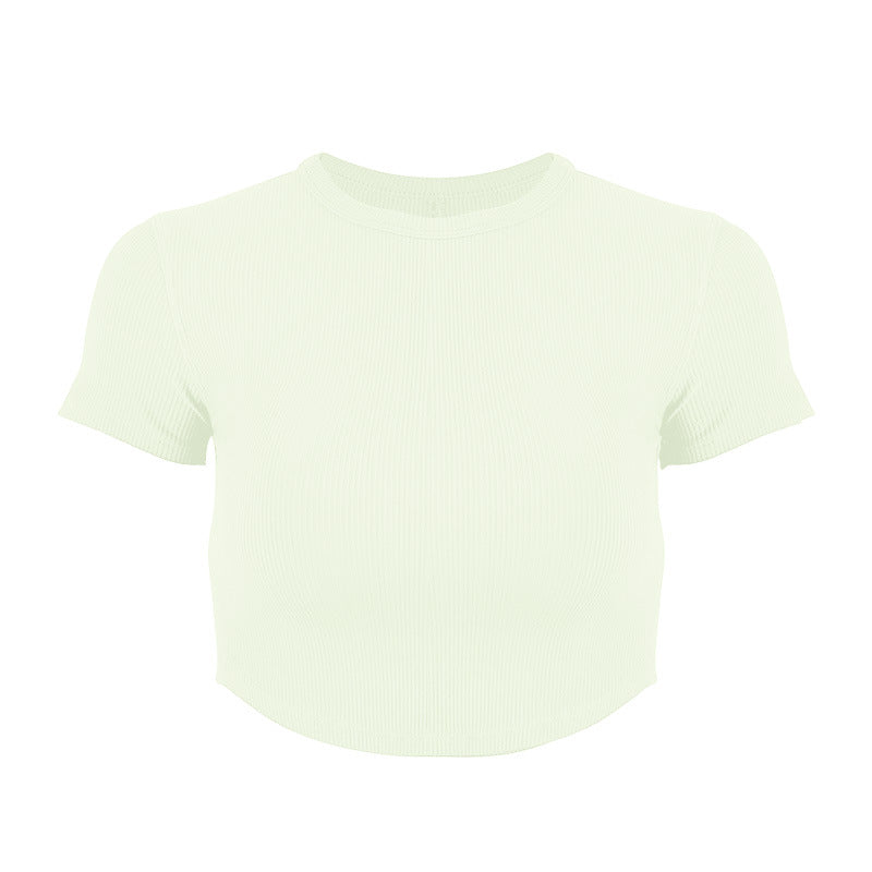 Dame Rib-Crop-Top i elastisk materiale med rund halsudskæring Stilla