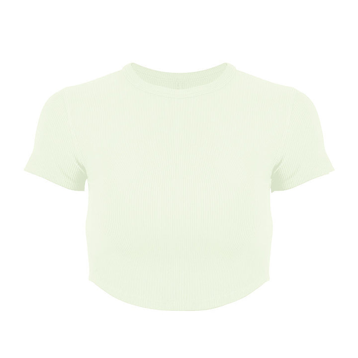 Dame Rib-Crop-Top i elastisk materiale med rund halsudskæring Stilla