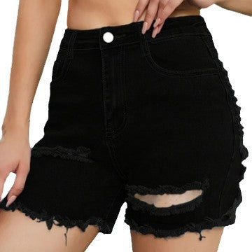 Dame fashionable denim-shorts med iøjnefaldende frynser og rivningsdetaljer Stilla
