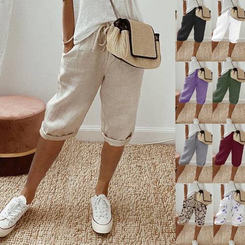 Damer Lette Linned-shorts med Gummibånd Stilla