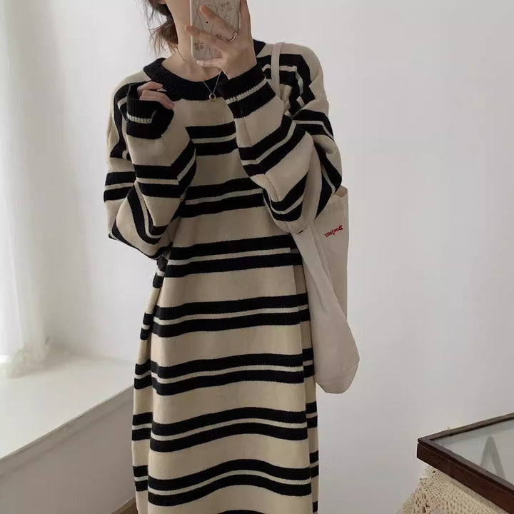Femme Oversized Stribet Strikbluse-Kjole Stilla