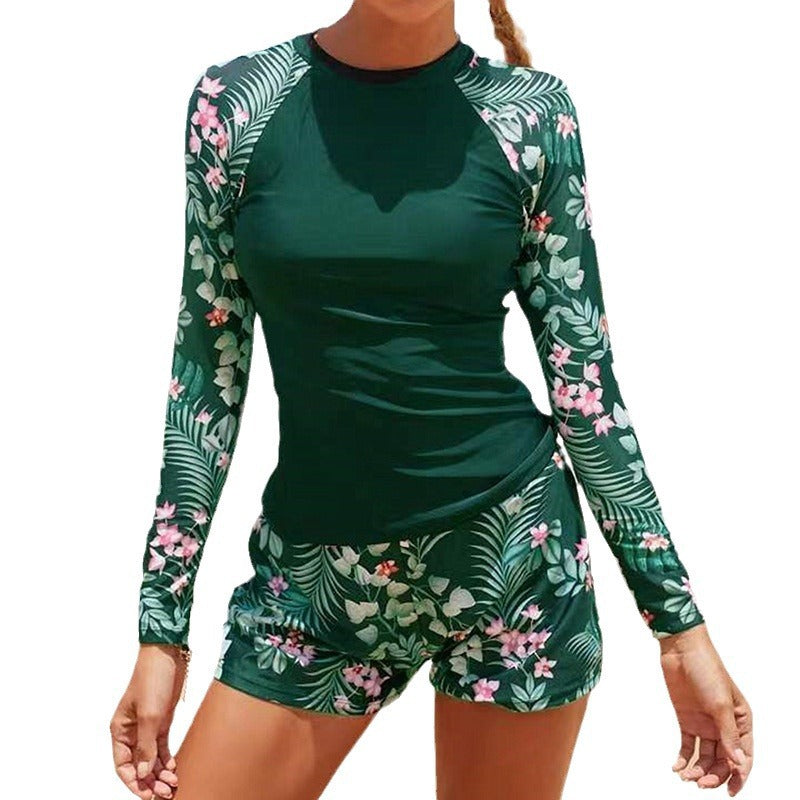 Dame UV-beskyttelse Rashguard-sæt med blomstret design Skovae
