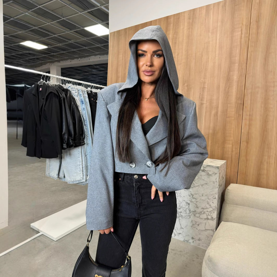 Damer Cropped Blazer med oversized snit og klassisk revers Stilla