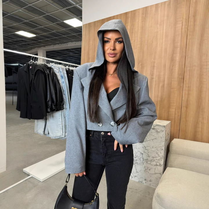 Damer Cropped Blazer med oversized snit og klassisk revers Stilla