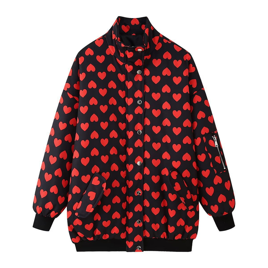 Dame Casual Pufferjakke med hjerteprint Stilla