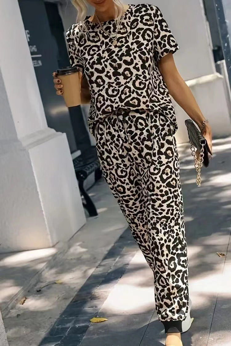 Kvinder Fritids Leopard Tryk Lounge Sæt Stilla