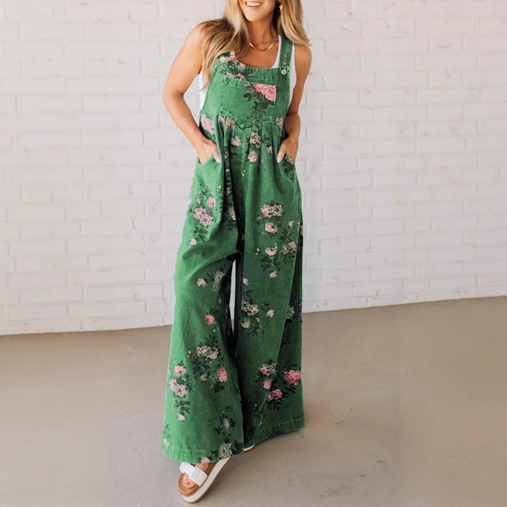 Dame bomulds-overall med blomstret print og brede ben Stilla