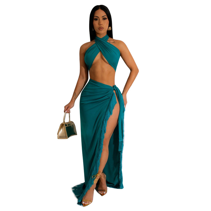Damer Elegant Halterneck Maxi Kjole med Høj Slids Stilla