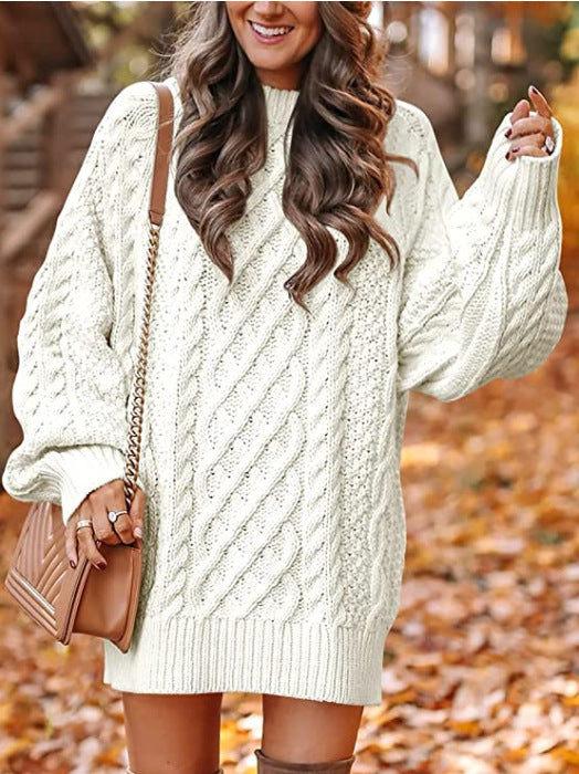 Kvinders stor strikket sweater med kabeldesign Stilla