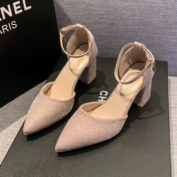 Dame Elegante Pumps med skinnende overflade og blokeret hæl Stilla