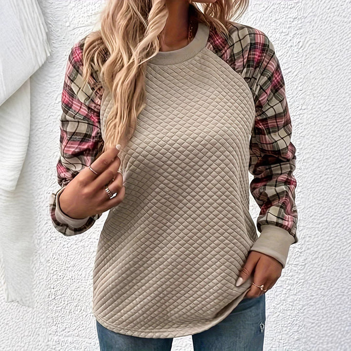 Dame sweatshirt med ternet mønster og quilt design Stilla